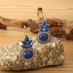 Boho Round Lapis Lazuli Drop Earring